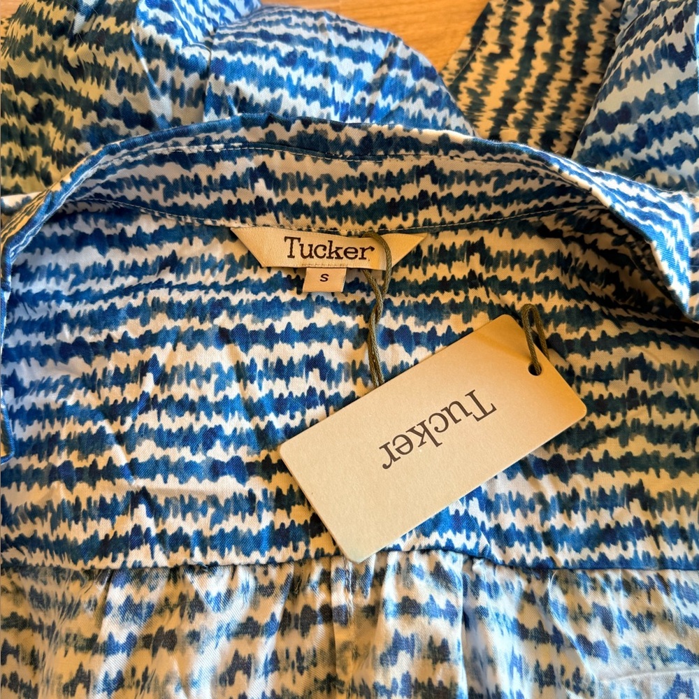 Tucker Safari Shirt Dress Cobalt Blue and White Striped Dress size S - Picture 4 of 5